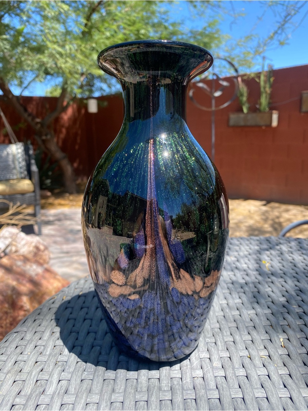 Dale Tiffany Iridescent Blue-Green Glass Vase vintage